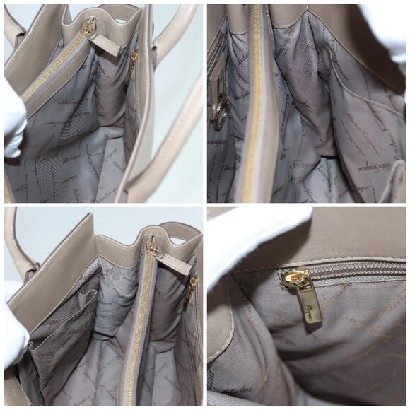 Salvatore Ferragamo Gancini Shoulder Bag Leather Beige Gold Auth - Picture 14 of 16